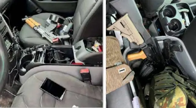 Dos fotos del interior de la SUV que Boelter abandonó en las que se ven varias armas.