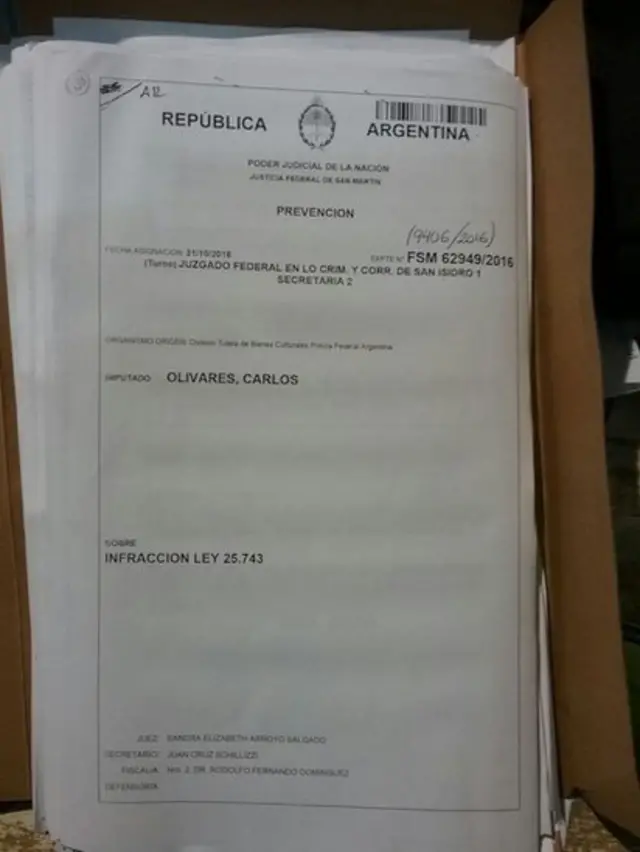 Carátula de la causa