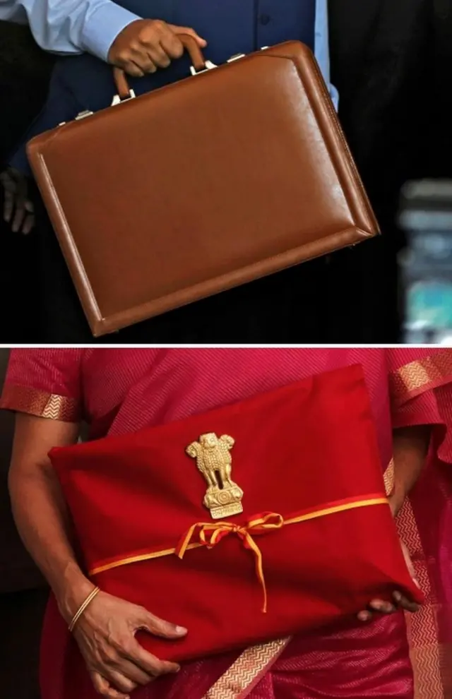 अरुण जेटली की अटैची तस्वीर में ऊपर की तरफ, निर्मला सीतारमण का बहीखाता तस्वीर में नीचे की तरफ