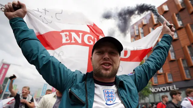 England fans outside the ground ahead of the UEFA Euro 2020 Final at Wembley Stadium, London, on 11 July 2021