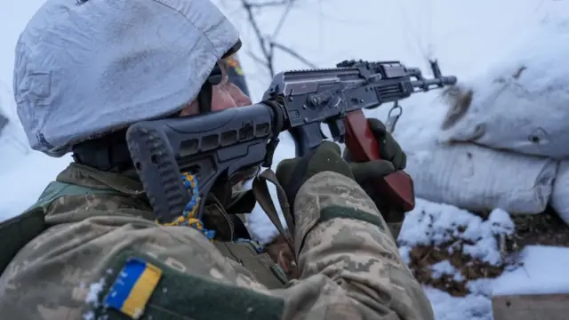 A Ukrainian soldier during drills