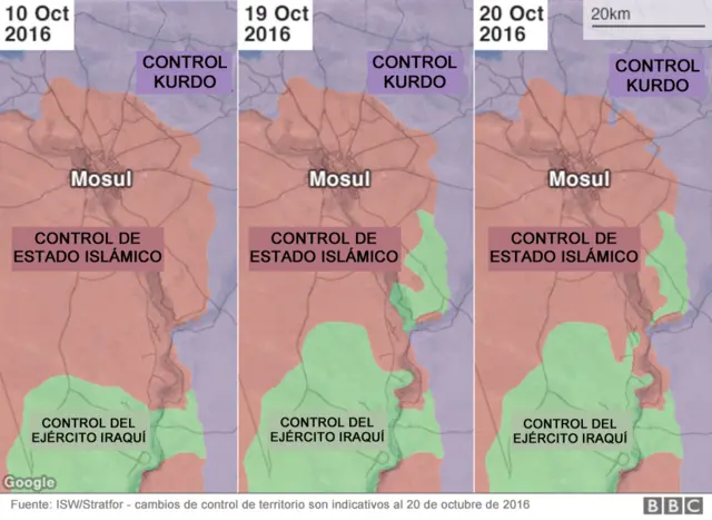 Tres mapas muestran cómo el ejército iraquí y los kurdos han avanzado para recuperar Mosul de EI
