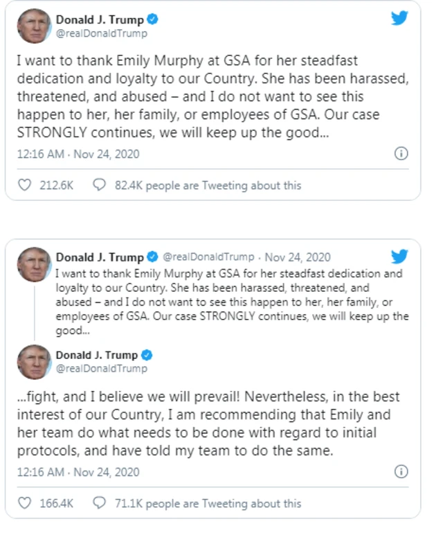 GSA: Trump accept transition to Biden