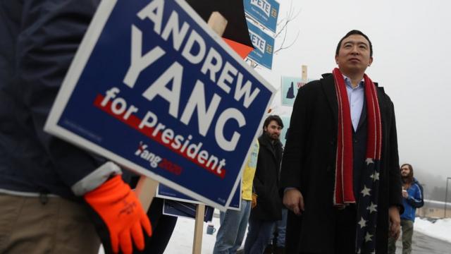 Andrew Yang campaigning in New Hampshire, 11 February 2020