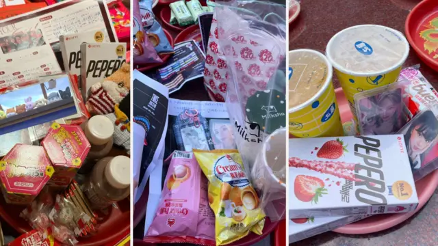 追星族準備給月老的零食以及偶像小卡、座位表。