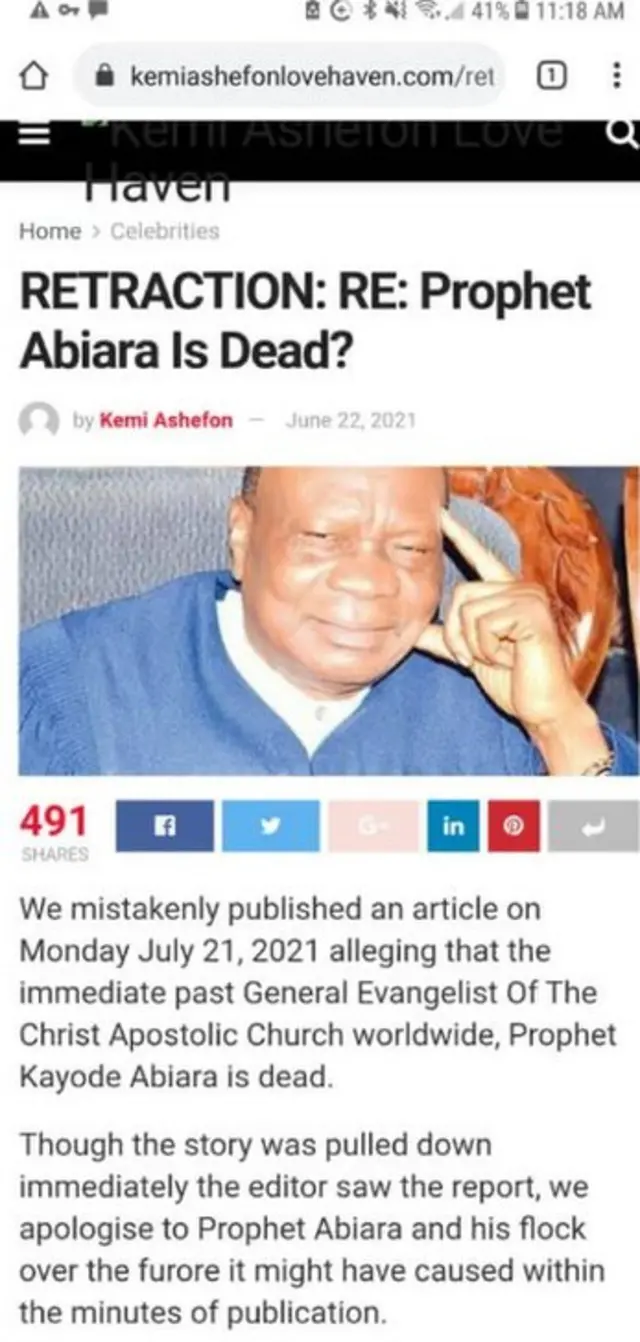 Atẹjade iroyin pe Woli Abiara ko ku