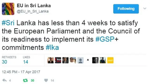 යුරෝපා තානාපති කාර්යාලයේ ට්විටර් පණිවුඩය