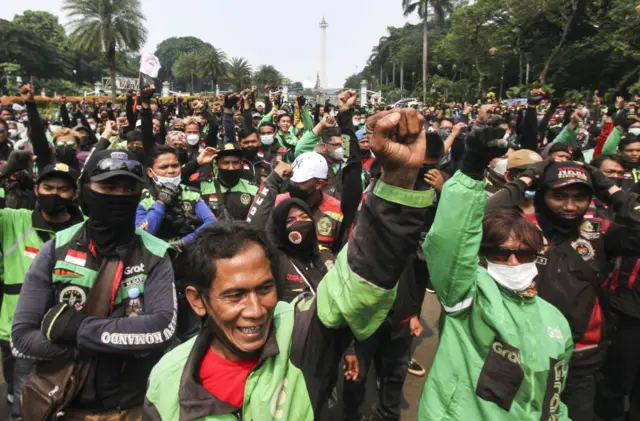 Aksi unjuk rasa pengemudi ojol di Jakarta