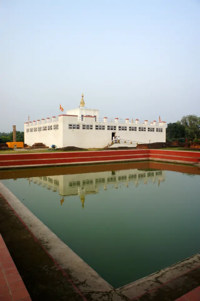 The Rummin-dei temple and adjoining pond, where Gautama Buddha was born, are present