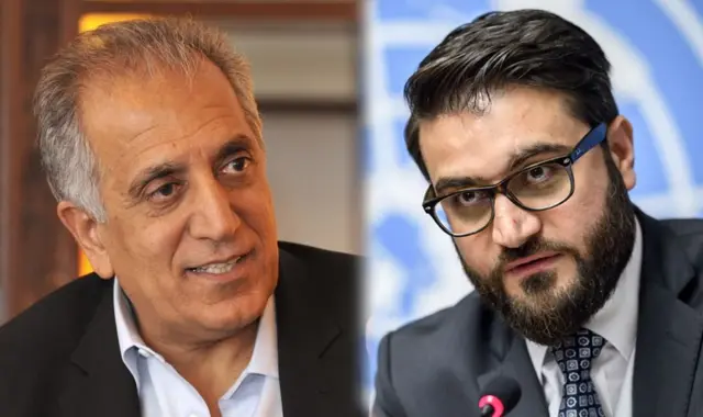 حمدالله محب (ښۍ خوا ته) او زلمی خلیلزاد