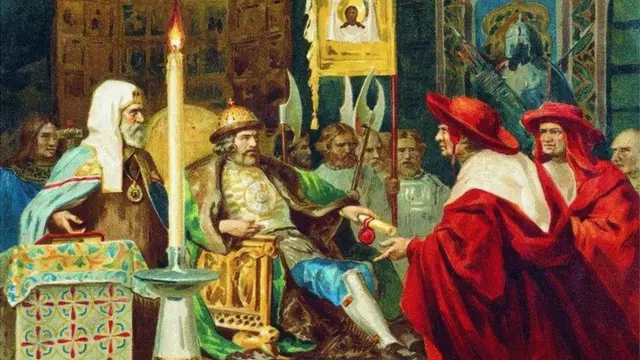 "Князь Александр Невский принимает папских легатов". Генрих Семирадский, 1876 год