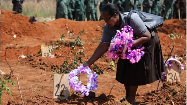 Ndugu jamaa na marafiki wamekuwa wakifika kwenye eneo la makaburi kuweka shada za maua kwa wapendwa wao waliokufa katika mkasa wa lori la mafuta