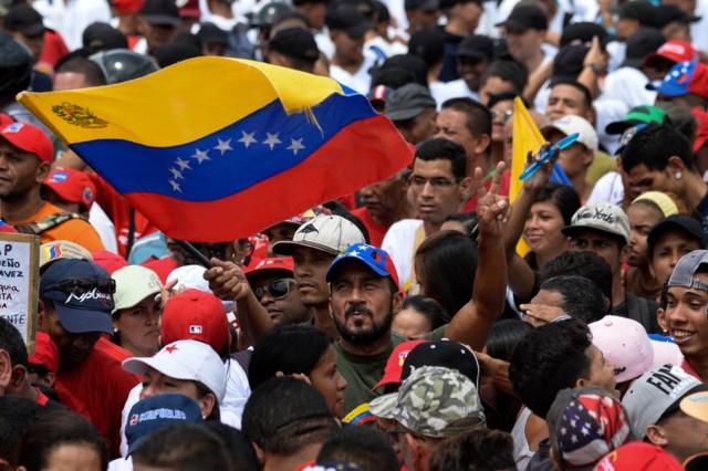 Partidarios del chavismo en Caracas durante el cierre de la campaña para la Constituyente de Venezuela.
