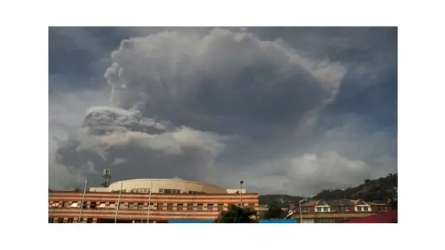 Billowing ash and smoke seen from Kingstown