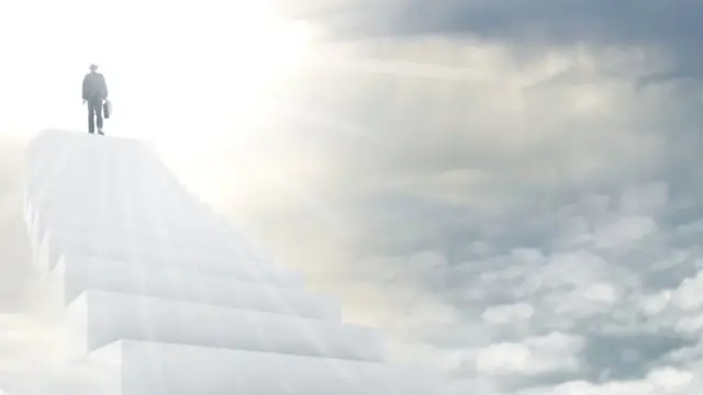 Ilustración de un hombre llegando al cielo
