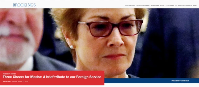 جان آلن، مدیر اندیشکده معتبر بروکینگز در یاداشتی از ماری یووانوویچ تمجید کرده است