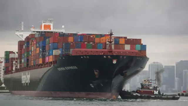A ship carrying goods made in China arrives in Miami, Florida