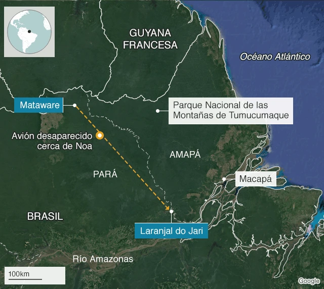 Mapa del lugar donde desapareció la avioneta