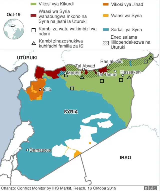 Ramani inayoonyesha hali halisi ya mzozo wa Syria