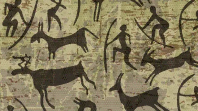 Pintura rupestre de personas cazando