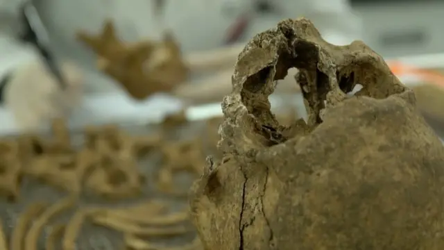 유해발굴감식단 중앙감식소에서 조사 중인 6.25 참전 국군 유해