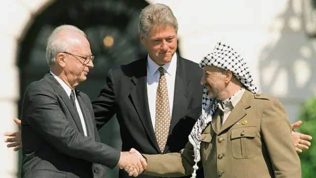 Isaac Rabin, Bill Clinton e Yaser Arafat