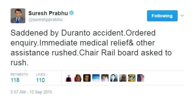 सुरेश प्रभु का ट्वीट