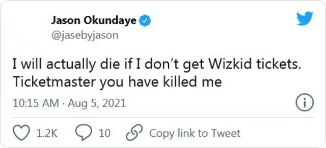 Tweet about Wizkid concert