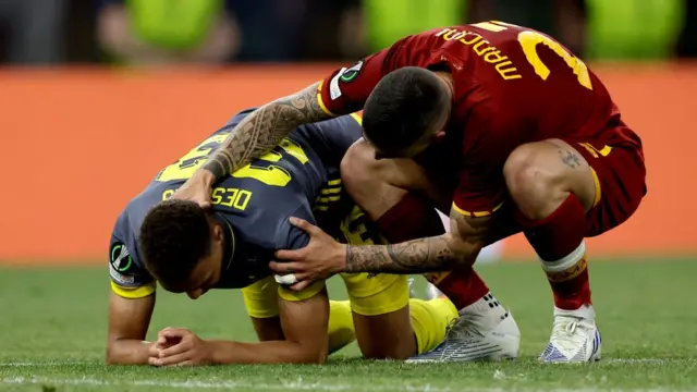 Sad Cyriel Dessers of Feyenoord afta loss to AS Roma