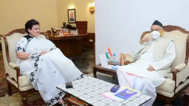 રેખા શર્મા અને ભગતસિંહ કોશ્યારીની મુલાકાત