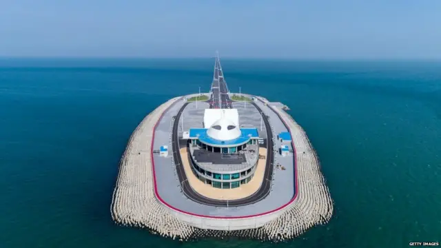 Aerial view of Hong Kong-Zhuhai-Macau Bridge West Artificial Island