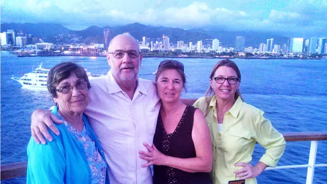 Picture of Carolyn, her late husband Joe, Sally and Susan on holiday
