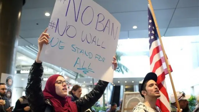 Protestas contra la prohibición migratoria de Trump.