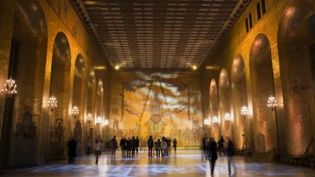 Interior del edificio en el que se celebran los Nobel en Estocolmo.