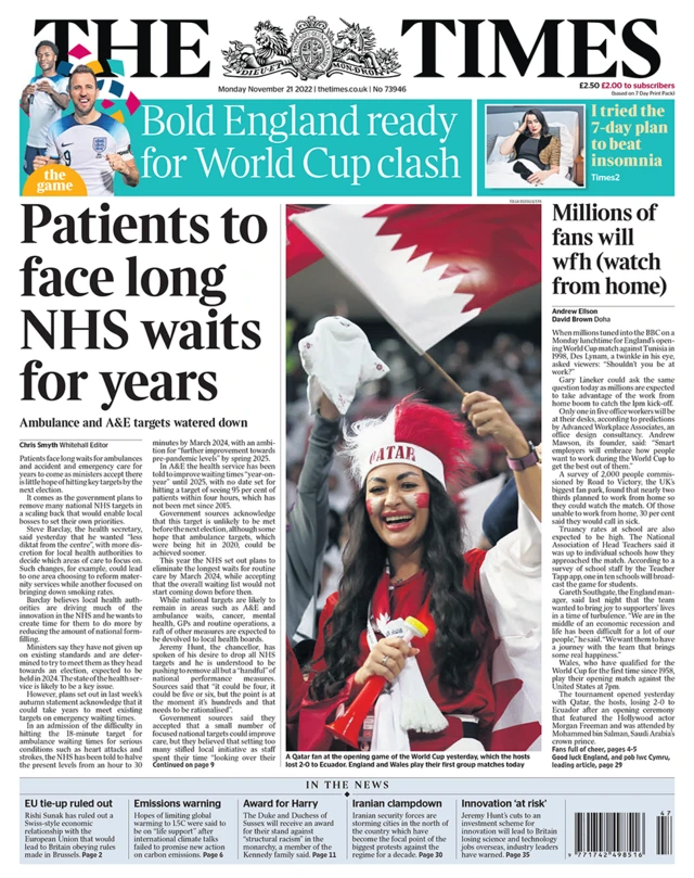 The Times front page