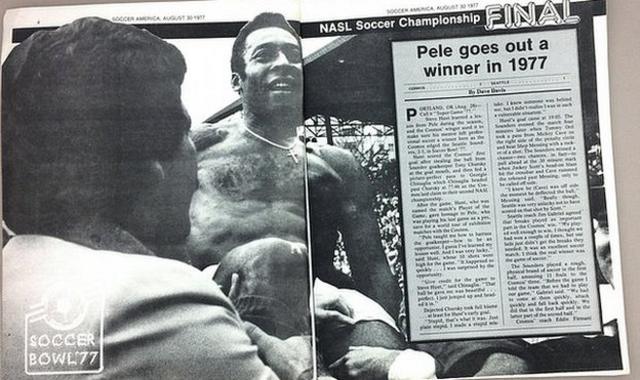 Soccer America magazine spread on Pele's final game - the 1977 Soccer Bowl