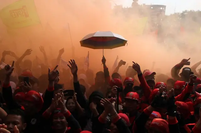 Workers protest during May Day