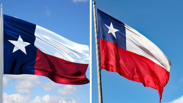 Bandera Texas (izquierda), bandera Chile (derecha)