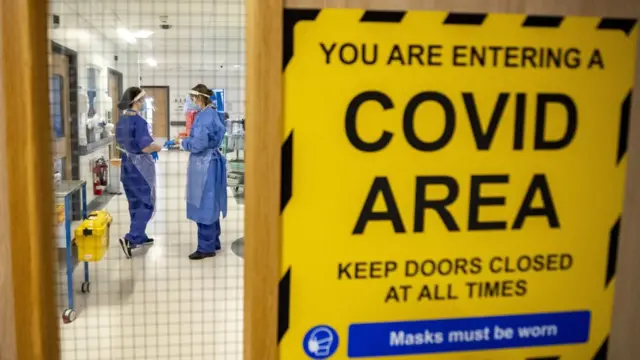 A Covid sign in a hospital