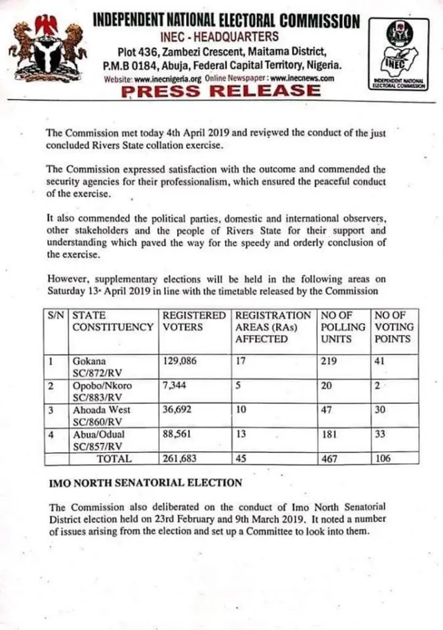 INEC press release