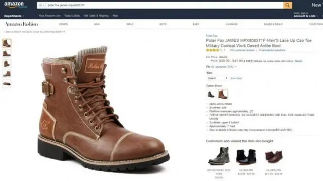 Botas à venda na Amazon