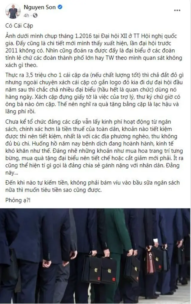 Nhiếp ảnh gia Na Sơn cũng bình luận về cặp da đại hội đảng