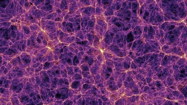 ภาพจำลองแบบดั้งเดิมของเส้นใยจักรวาล ส่วนที่เป็นจุดสว่างคือบริเวณที่มีดาราจักรอยู่หนาแน่น