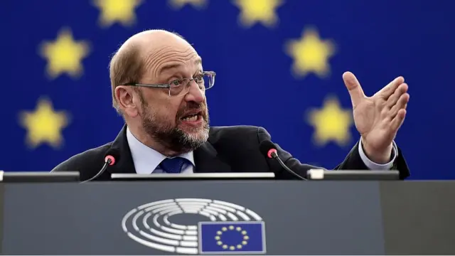 Schulz modera un pleno del Parlamento europeo en 2016.