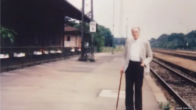 Frank Tuck in 1989 next to a German railway line