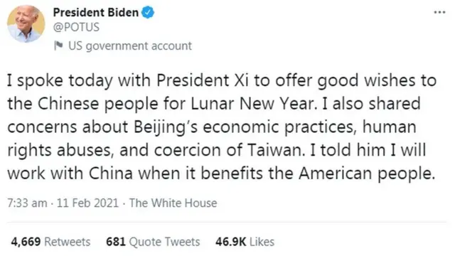 جو بائیڈن کی ٹویٹ