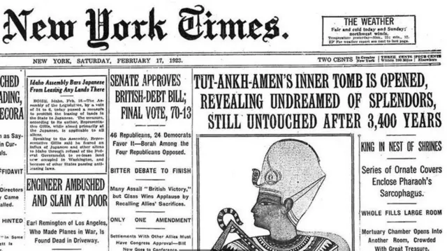 خبر نيويورك تايمز عن اكتشاف مقبرة توت عنخ آمون