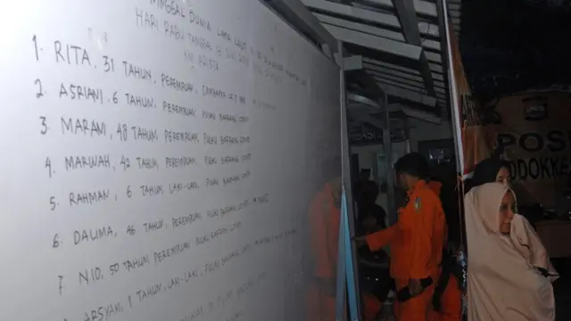Keluarga korban kapal motor Arista yang tenggelam mencari info di Rumah Sakit Jala Ammari, Makassar, Sulawesi Selatan, Rabu (13/6).