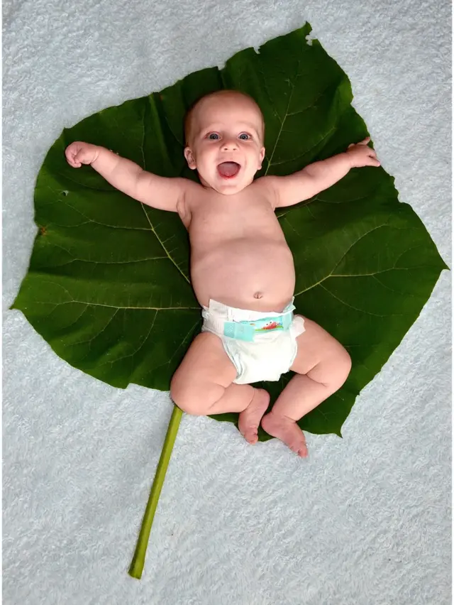Bebé sobre una hoja