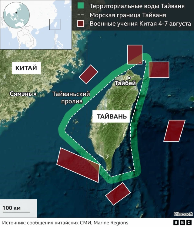 Карта военных учений Китая